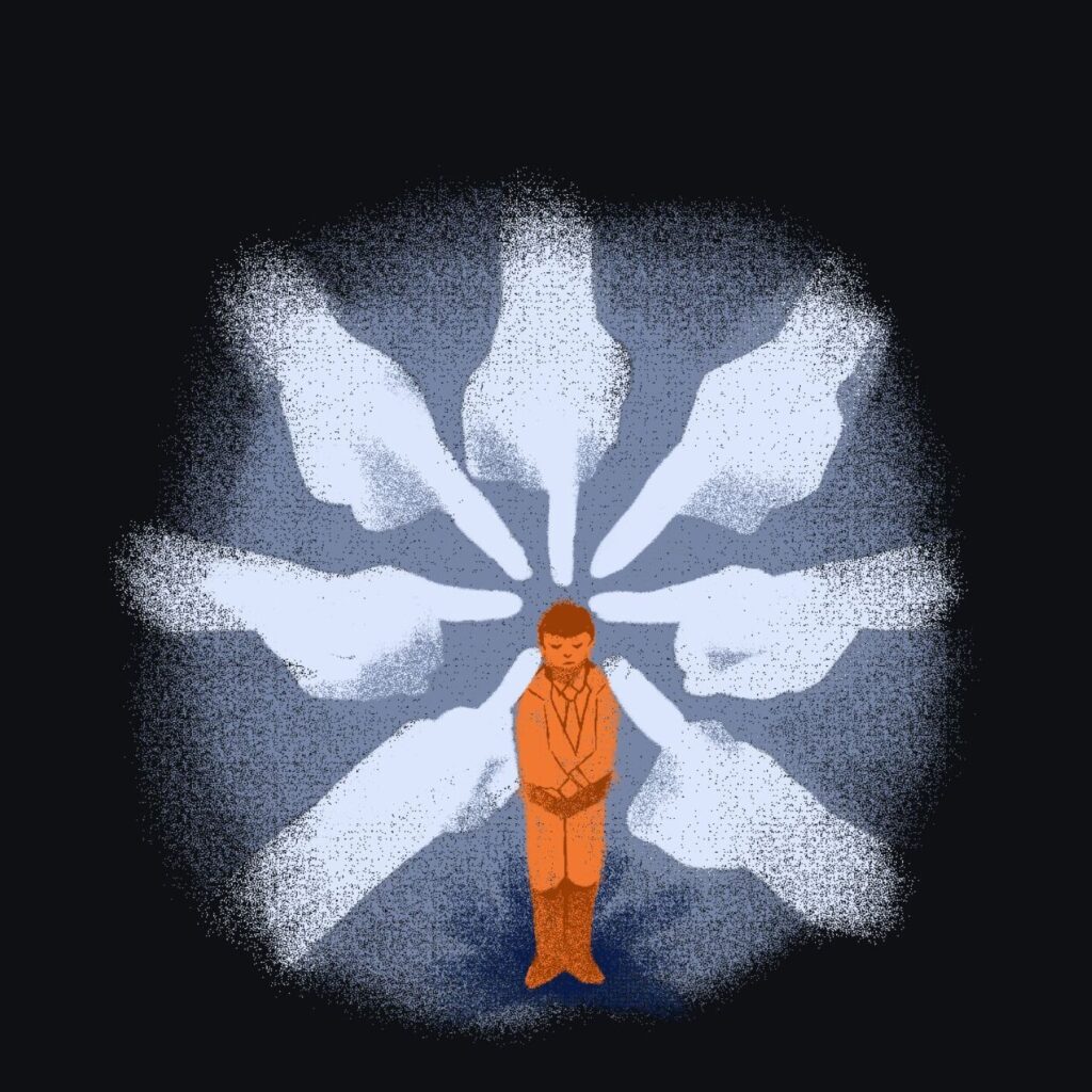 Black Gray Soft Textured Pointing Fingers Illustration Imposter Syndrome Novel Book Cover (1) imposter syndrome